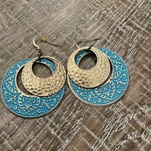 Jewelry - Gold Color Earrings with blue metal